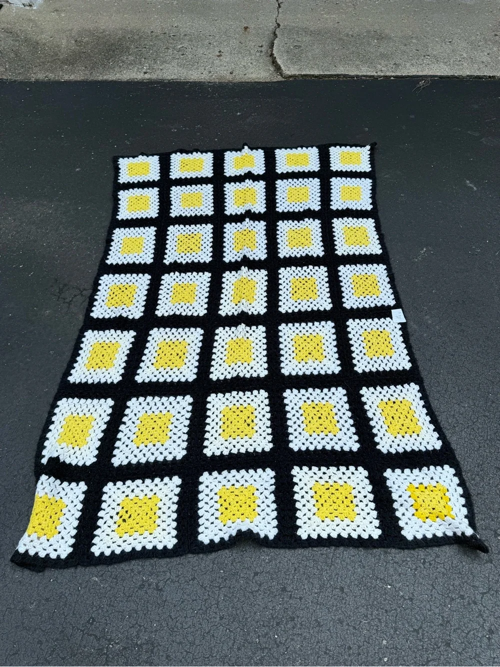 Handmade Black, White & Yellow Crochet Throw - Home Accents